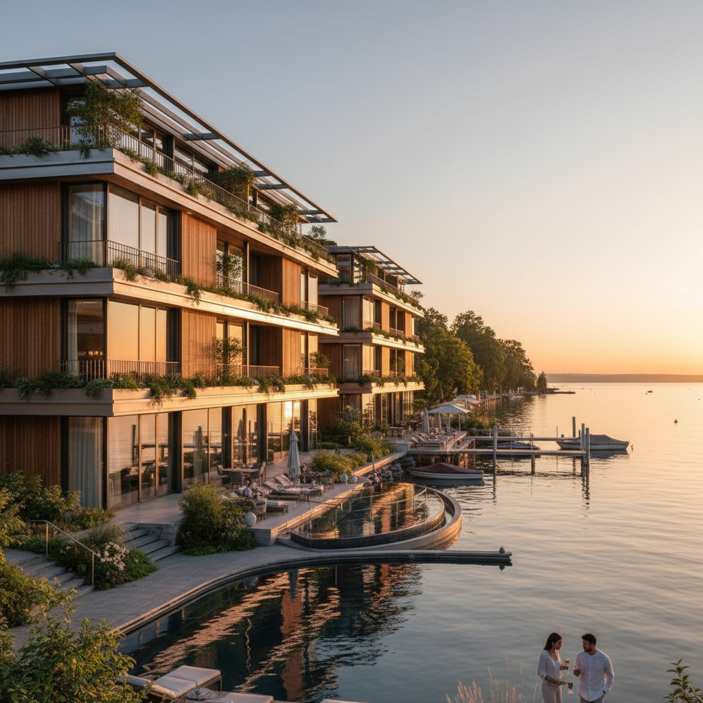 Alex Lake Zurich in Zurich - Un sereno rifugio sul lago dove il design minimalista incontra le acque panoramiche alimentate dalle Alpi.